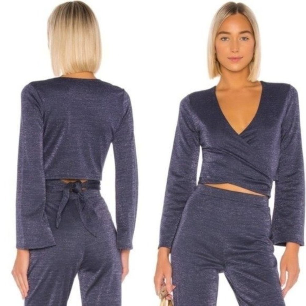 NWT Lovers + Friends Noelle Wrap Top in Navy Metallic Size Small